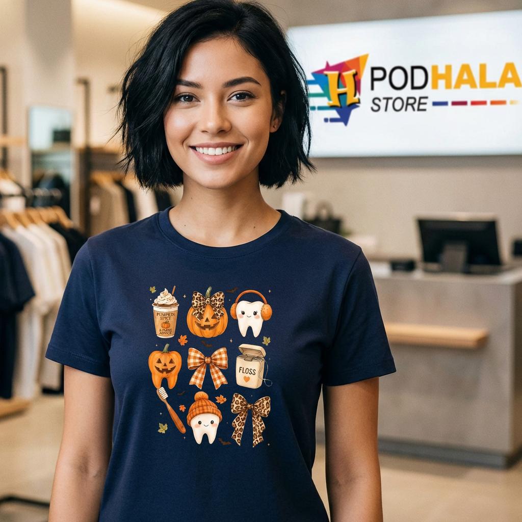 Dentist Tooth Pumpkin Bow Tshirt Fall Halloween Dental Hygienist Top Dentist Tooth Pumpkin Bow Tshirt Fall Halloween Dental Hygienist Top