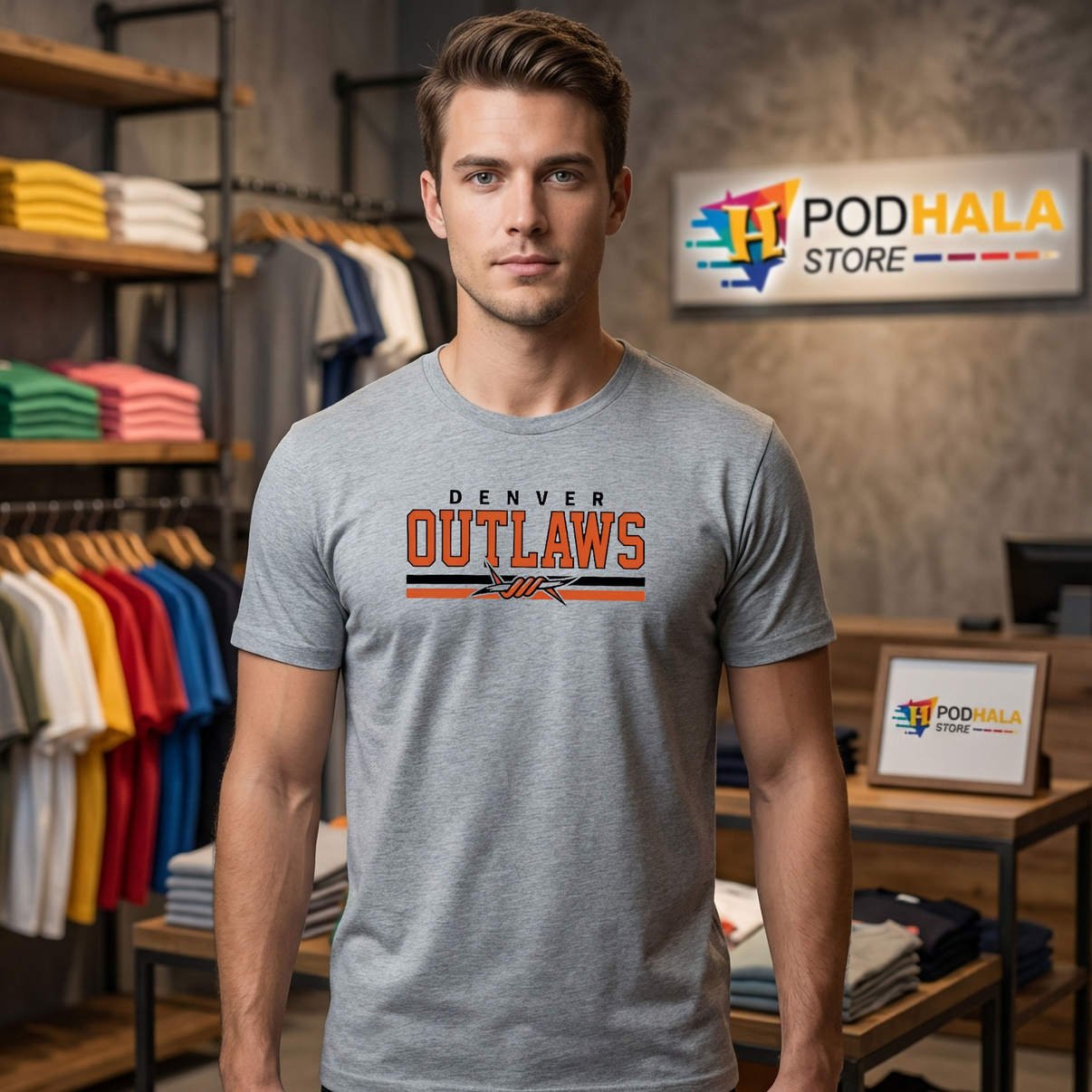 Denver Outlaws Stripe Fan Shirt Lacrosse Sports Graphic Casual Novelty Mens