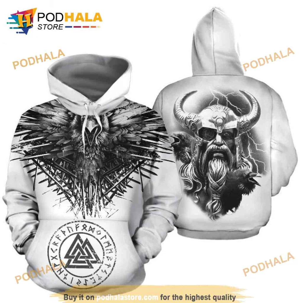 Detailed Viking Warrior 3d Hoodie Featuring Norse Symbols And Fierce Design