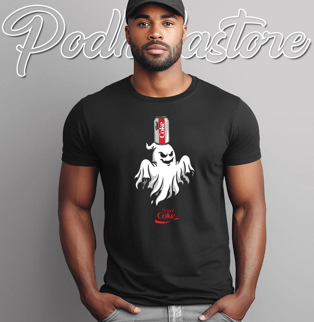 Diet Coke Ghost Coca Cola T-Shirt Funny Halloween Holding Can Mens Top