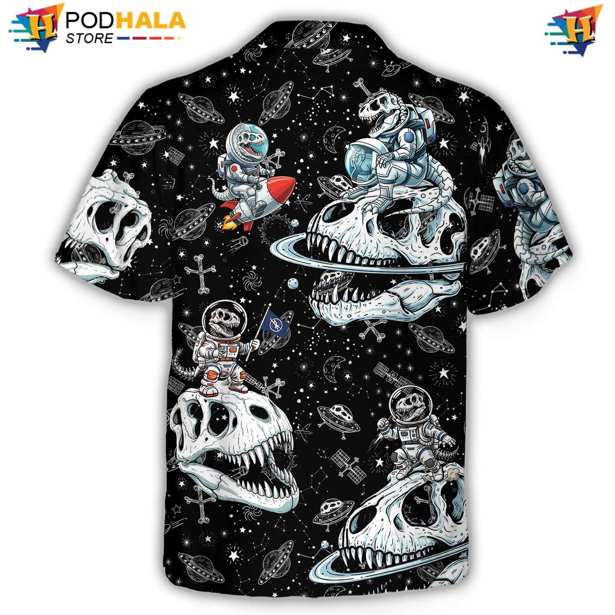 Dino Astronaut Tropical Shirt Mens Casual Beach Button Down Resort Wear Top Dino Astronaut Tropical Shirt Mens Casual Beach Button Down Resort Wear Top
