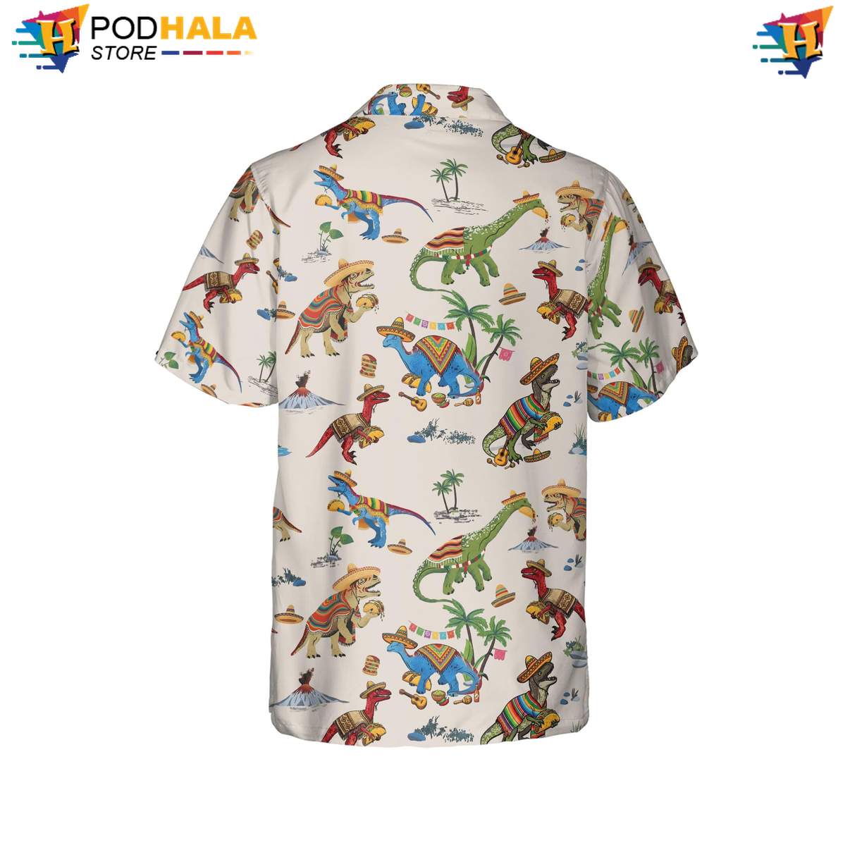 Dino Taco Short-sleeve button-up shirt Mens Tropical Beach Button Down Luau Party Outfit Dino Taco Short-sleeve button-up shirt Mens Tropical Beach Button Down Luau Party Outfit