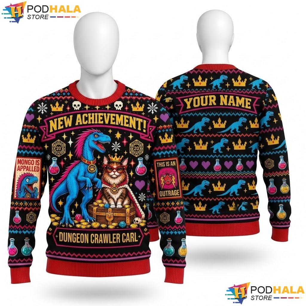 Dinosaur Dungeon Crawler Ugly Xmas Sweater New Achievement Christmas Top