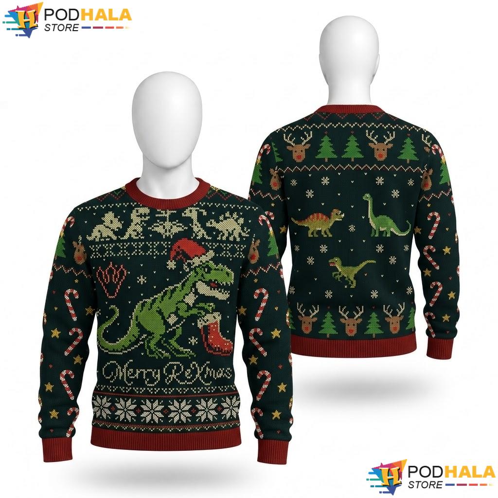 Dinosaur Funny Ugly Christmas Sweater T Rex Holiday Apparel Mens