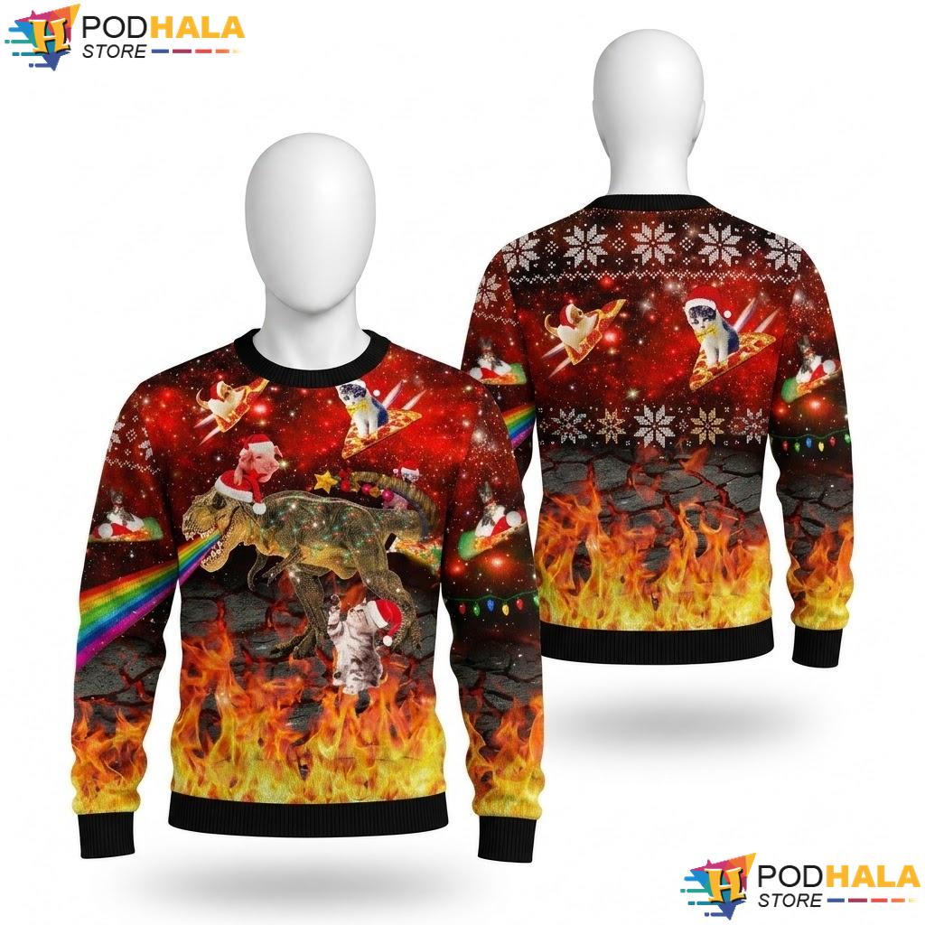 Dinosaur Santa Hat Ugly Xmas Sweater Funny Colorful Holiday Outfit