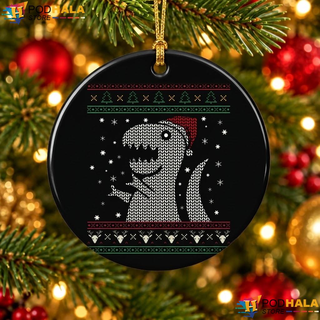 Dinosaur T Rex Santa Hat Christmas Ornament Funny Pajama Holiday Decor