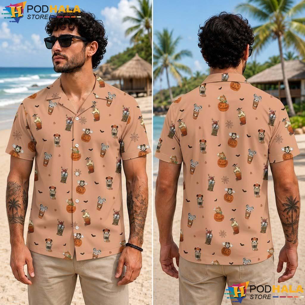 Disney Coffee Halloween Aloha Shirt Spooky Drink Vacation Outfit Disney Coffee Halloween Aloha Shirt Spooky Drink Vacation Outfit