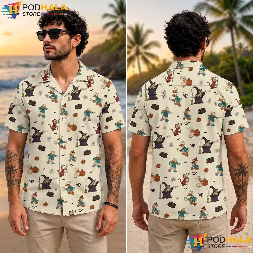 Disney Trick Treat Halloween Aloha Shirt Spooky Movie Pocket Outfit Disney Trick Treat Halloween Aloha Shirt Spooky Movie Pocket Outfit