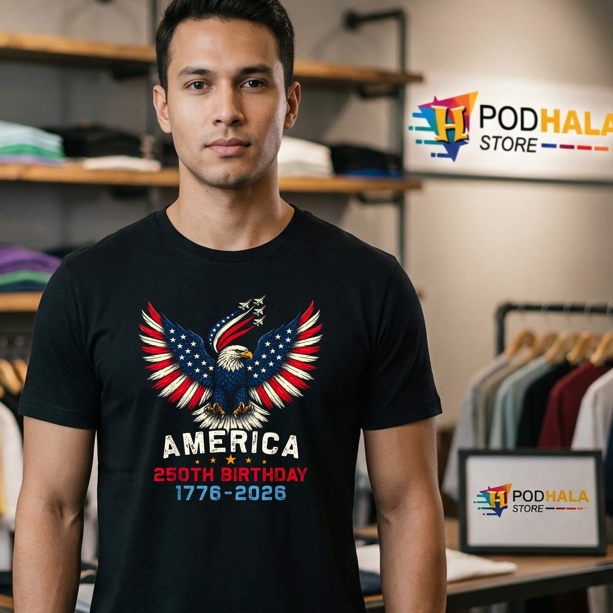 Distressed 250th Anniversary Flag Shirt American Independence Top