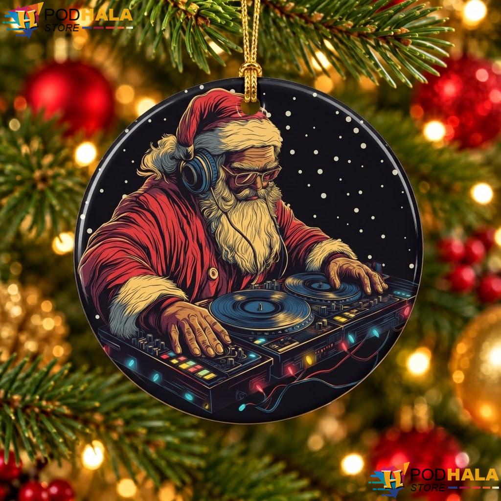 DJ Santa Claus Spinning Christmas Ornament Funny House Music Holiday Decor