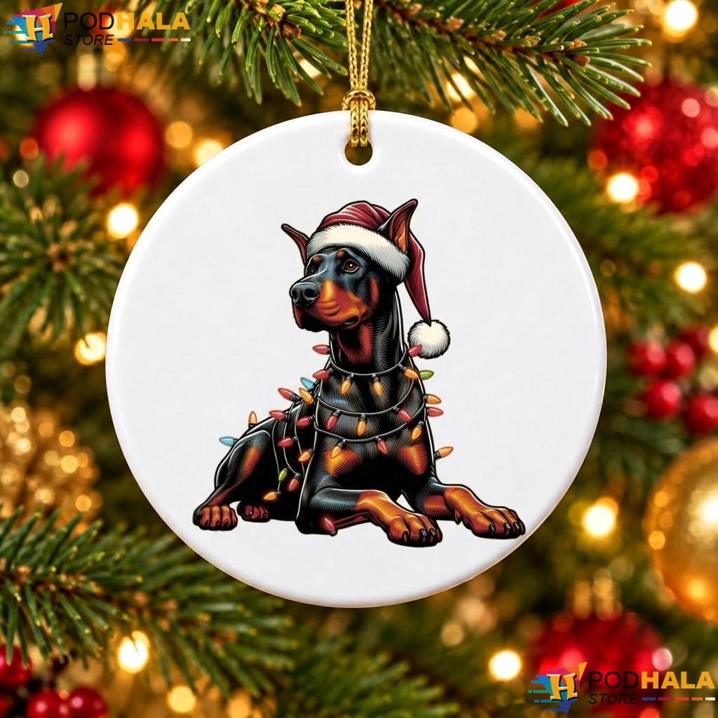 Doberman Dog Santa Hat Christmas Ornament Funny Xmas Holiday Decor Gift