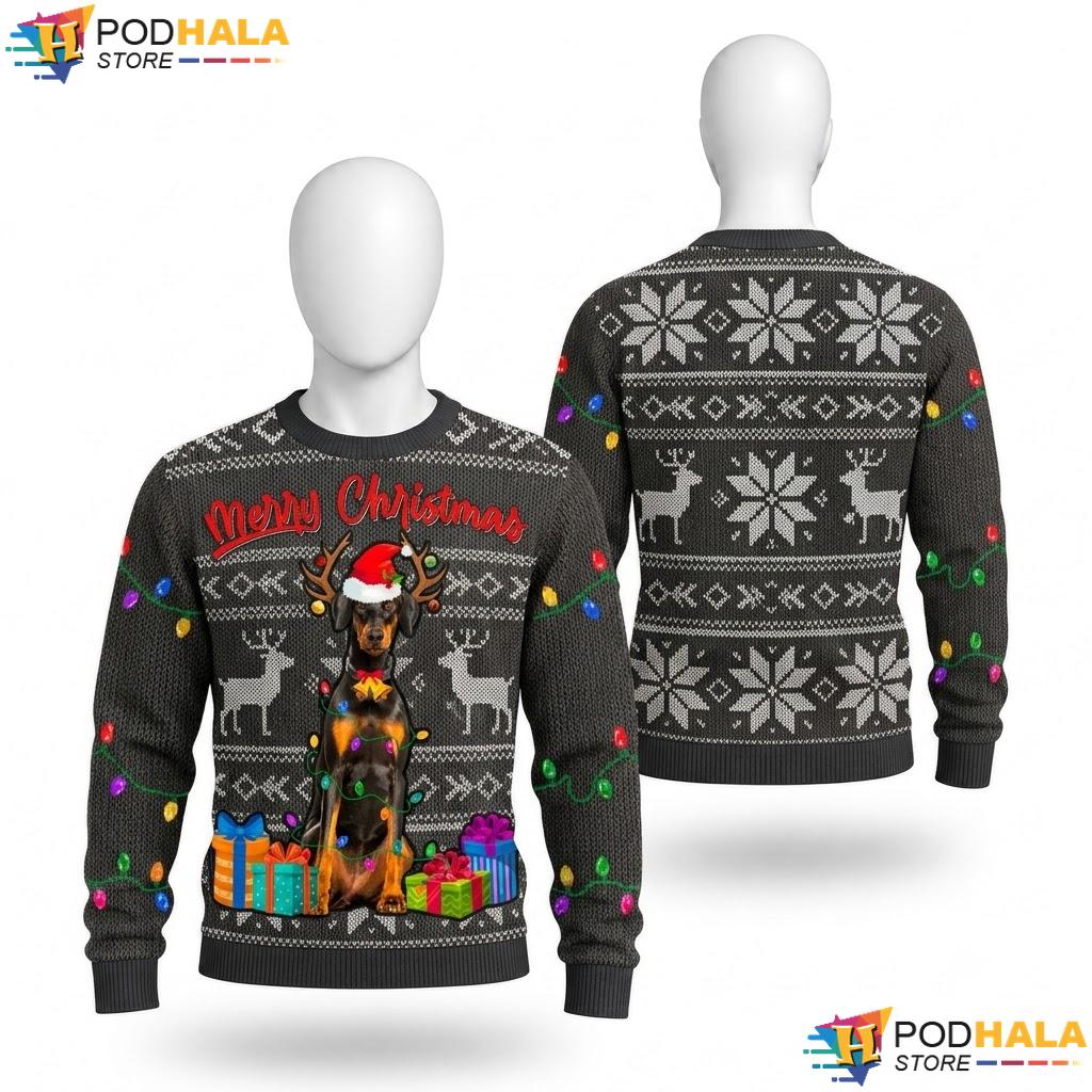 Doberman Dog Santa Ugly Christmas Sweater Funny Pet Lover Holiday Top