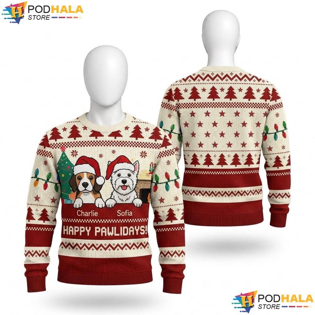 Dog Pawlidays Cartoon Ugly Christmas Sweater Happy Festive Xmas Apparel