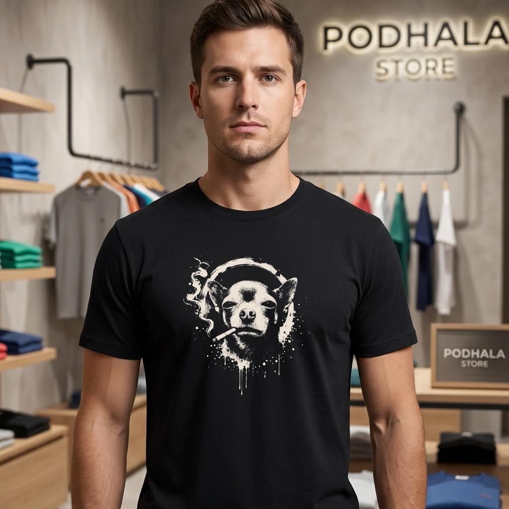 Dog Smoking Cigarette T-Shirt Funny Chihuahua Meme Graphic Tee Pet Lover