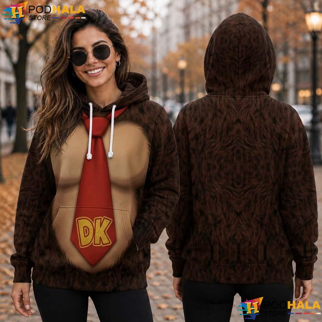 Donkey Kong Cosplay All Over Print Hoodie Halloween Video Game Character Apparel Donkey Kong Cosplay All Over Print Hoodie Halloween Video Game Character Apparel