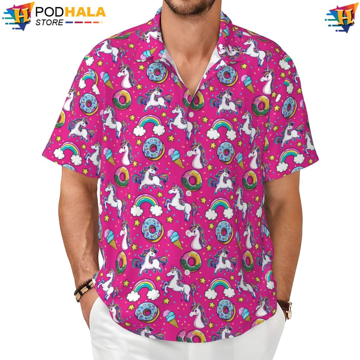 Donut Unicorn Hawaiian Shirt Funny Mens Short Sleeve Button Up Beachwear Donut Unicorn Hawaiian Shirt Funny Mens Short Sleeve Button Up Beachwear
