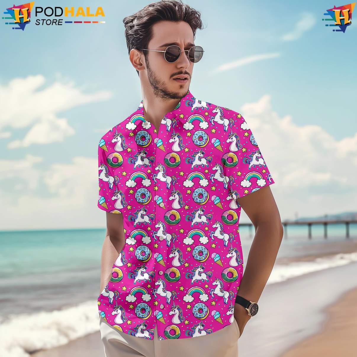 Donut Unicorn Aloha Shirt Funny Mens Short Sleeve Button Up Beachwear Donut Unicorn Aloha Shirt Funny Mens Short Sleeve Button Up Beachwear