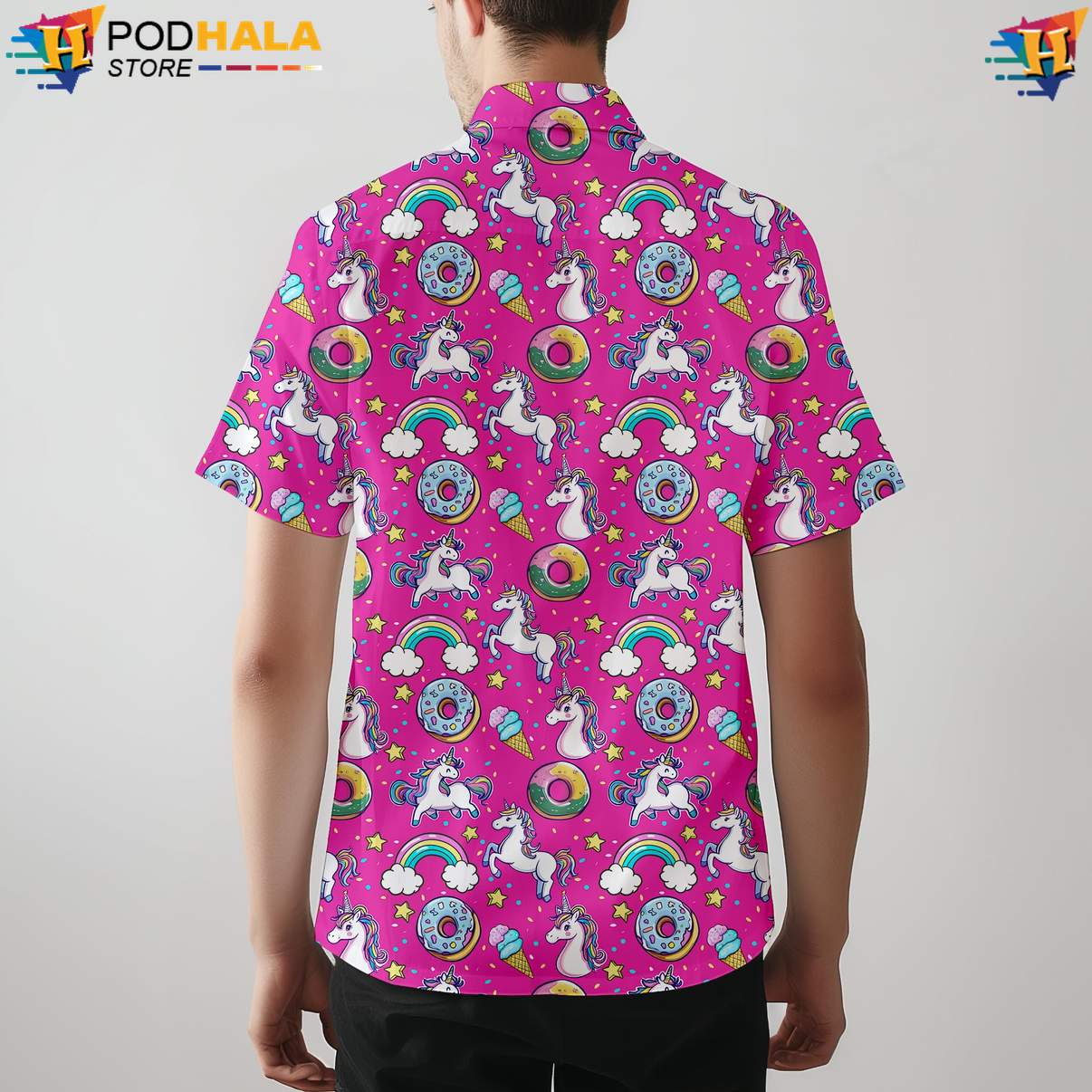 Donut Unicorn Tropical Shirt Funny Mens Short Sleeve Button Up Beachwear Donut Unicorn Tropical Shirt Funny Mens Short Sleeve Button Up Beachwear