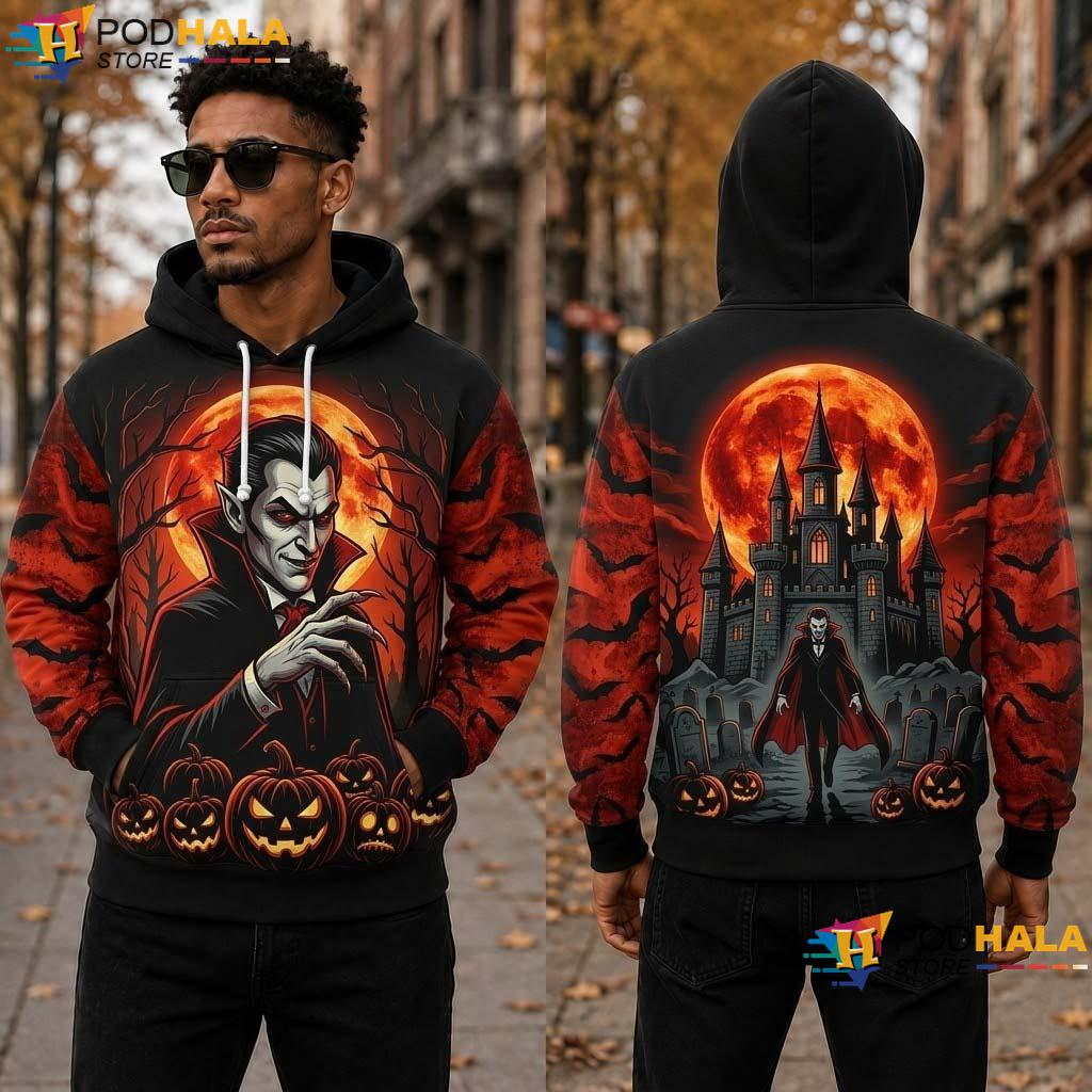 Dracula Castle Halloween 3D Hoodie Vintage Gothic Vampire Horror Top Dracula Castle Halloween 3D Hoodie Vintage Gothic Vampire Horror Top