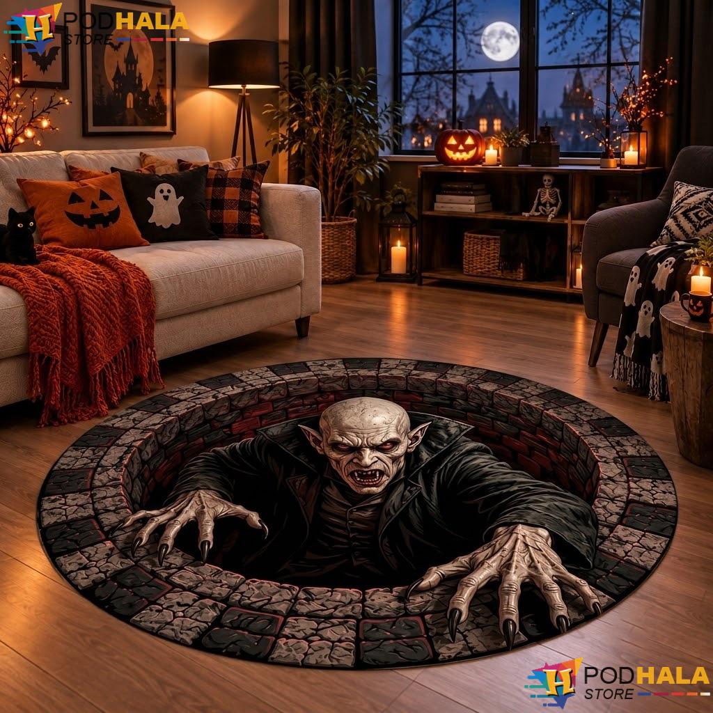 Dracula Vampire Gothic Halloween Round Area Rug 3D Dark Horror Decor