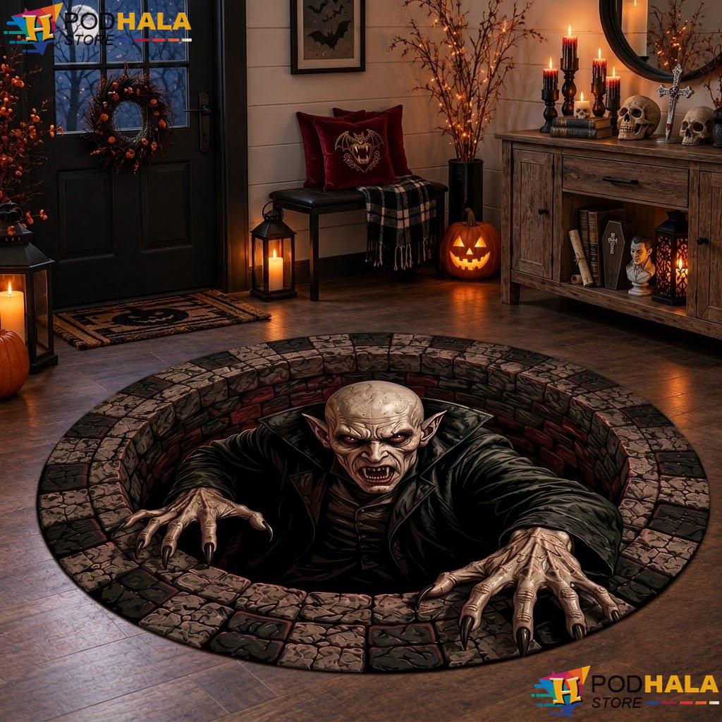 Dracula Vampire Gothic Halloween Round Area Rug 3D Dark Horror Decor - View 1 Dracula Vampire Gothic Halloween Round Area Rug 3D Dark Horror Decor - View 1