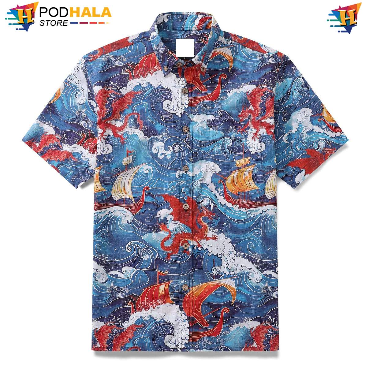 Dragon Hunting Viking Aloha Shirt Mens Casual Oversized Animal Graphic Top