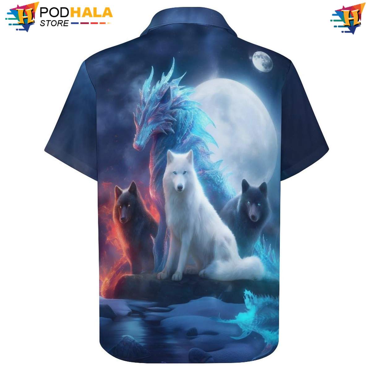 Dragon Wolf Tropical Shirt Mens Cool Print Casual Graphic Summer Beachwear Outfit Dragon Wolf Tropical Shirt Mens Cool Print Casual Graphic Summer Beachwear Outfit