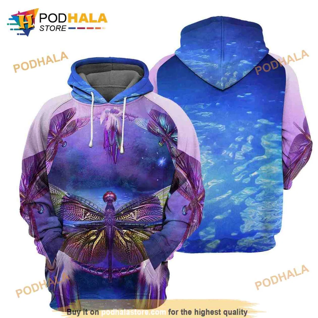 Dragonfly Galaxy Sky 3d Hoodie With Whimsical All Over Print Design