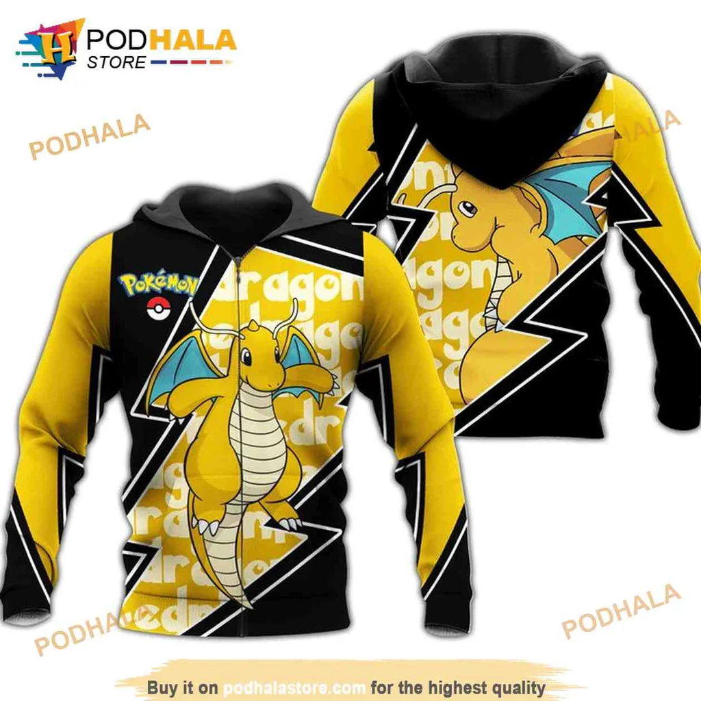 Dragonite Pokemon 3d Hoodie With Cartoon Graphic And Playful Design