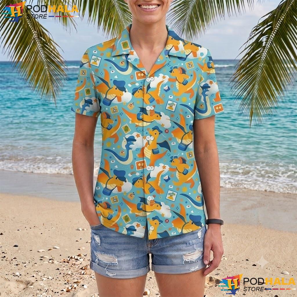 Dragonite Tropical Short-sleeve button-up shirt Cute Pattern Summer Beach Outfit Top Dragonite Tropical Short-sleeve button-up shirt Cute Pattern Summer Beach Outfit Top