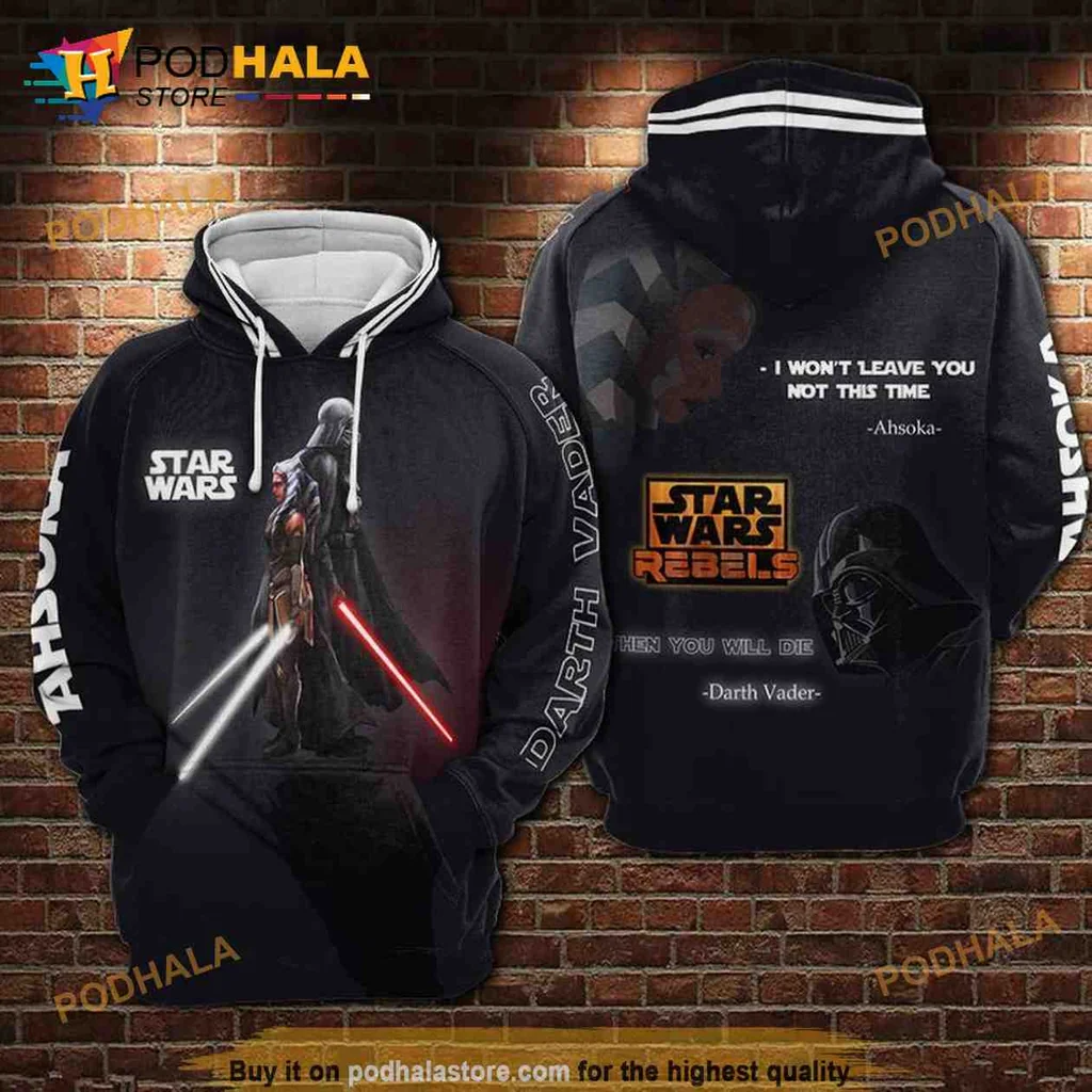 Dramatic Ahsoka Tano Darth Vader 3d Hoodie Featuring Iconic Lightsaber Duel