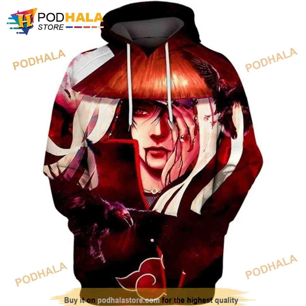 Dramatic Itachi Uchiha Blood Moon 3d Hoodie With Striking Anime Design