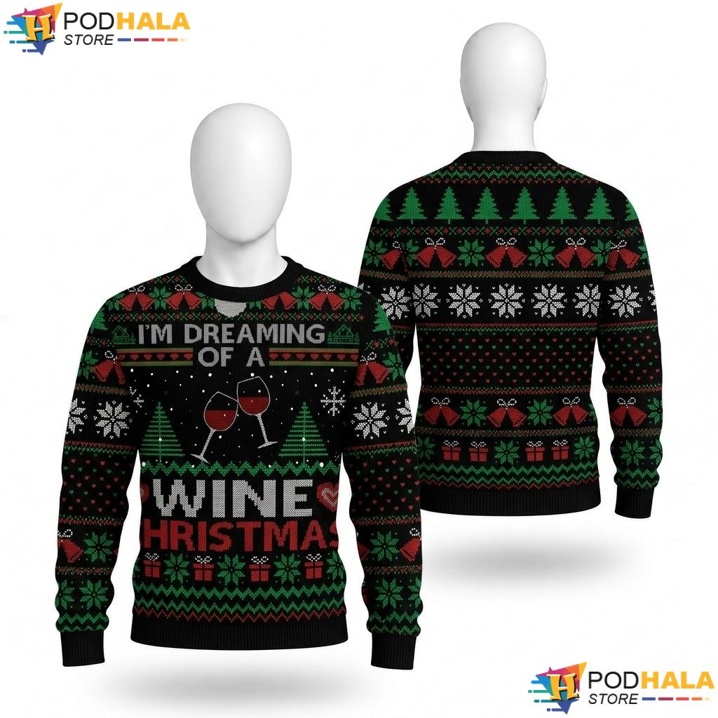 Dreaming Wine Ugly Christmas Sweater Funny Party Holiday Mens Apparel