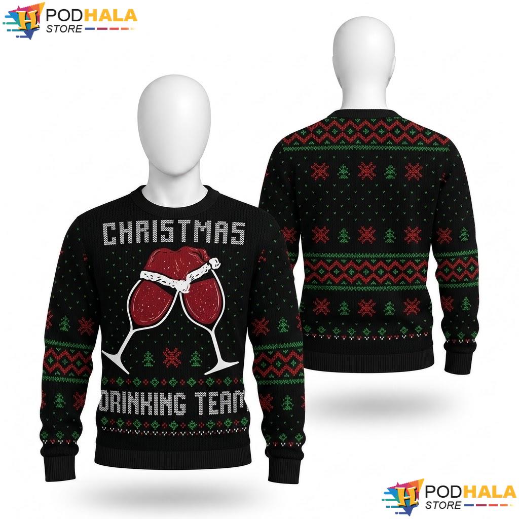 Drinking Team Beer Wine Ugly Christmas Sweater Alcohol Holiday Top