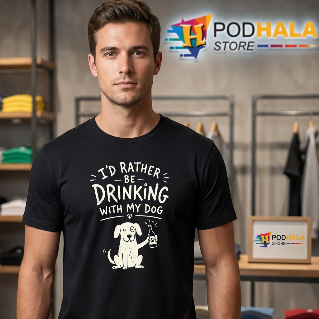 Drinking With My Dog T-Shirt Funny Black Humor Graphic Top For Pet Lover