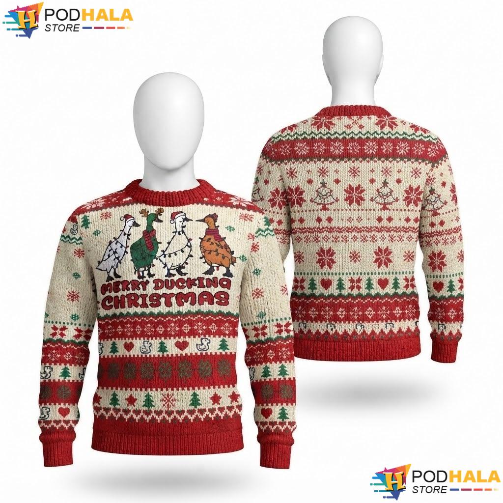 Duck Ducking Ugly Christmas Sweater Funny Merry Festive Winter Knit