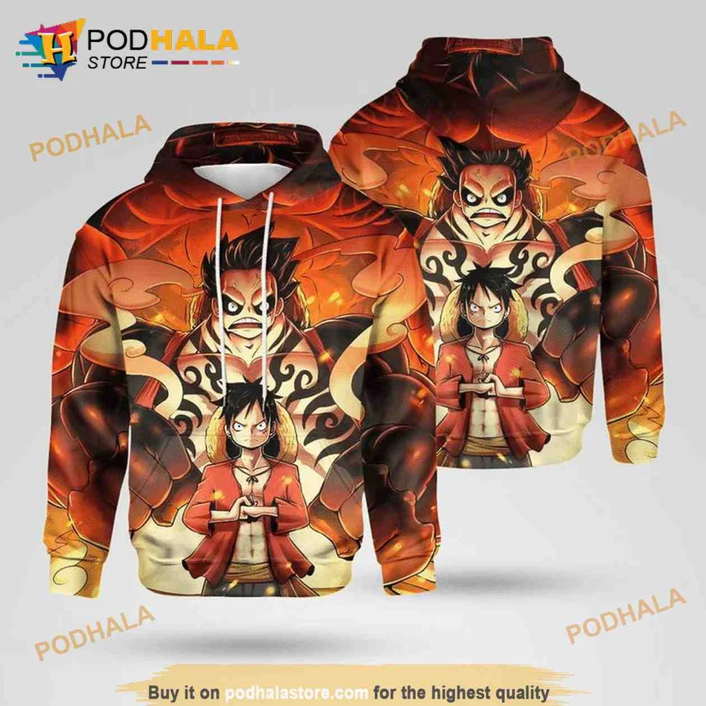 Dynamic Anime Character 3d Hoodie Featuring Fiery Flames And Intense Pose