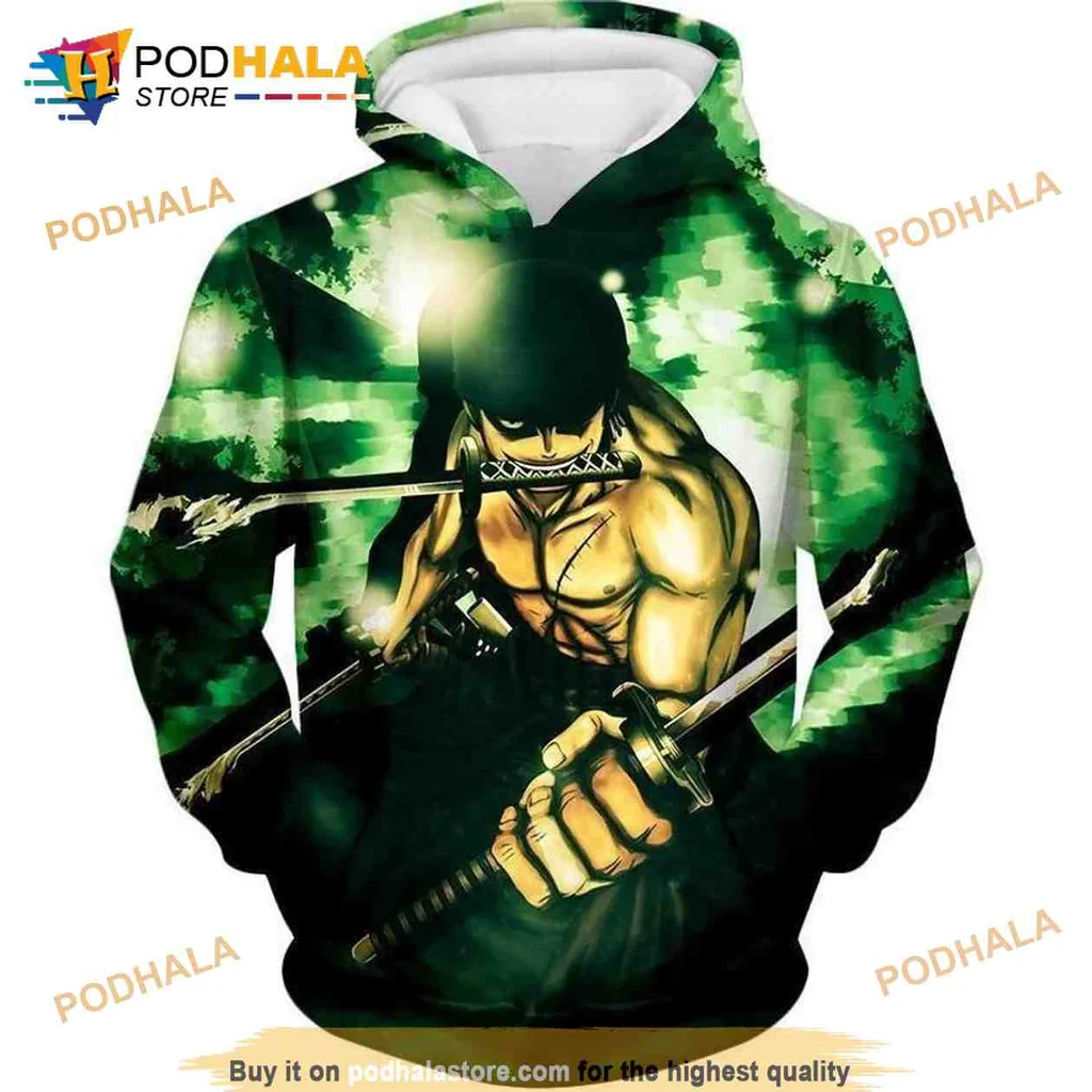 Dynamic Anime Swordsman 3d Hoodie Featuring Fierce Character Wielding Sword