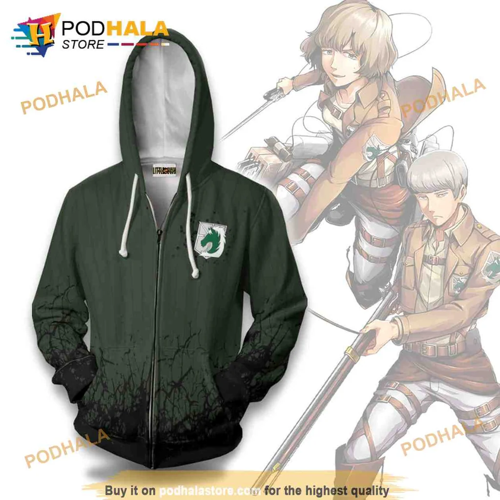 Dynamic Attack On Titan 3d Hoodie Featuring Female And Male Soldier Characters