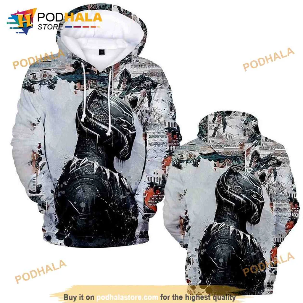 Dynamic Black Panther 3d Hoodie Featuring Bold Helmet Design