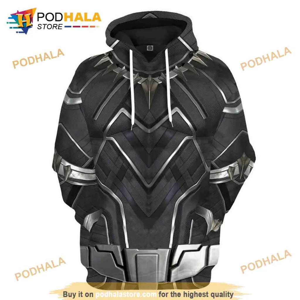 Dynamic Black Panther 3d Hoodie Featuring Bold Suit Design And Metallic Accents