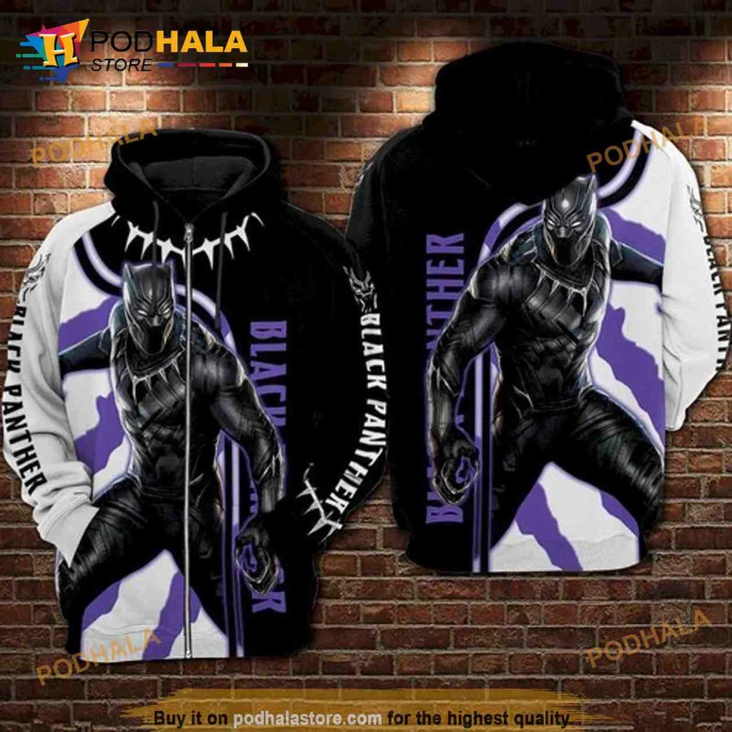 Dynamic Black Panther 3d Hoodie With Bold Graphic Design