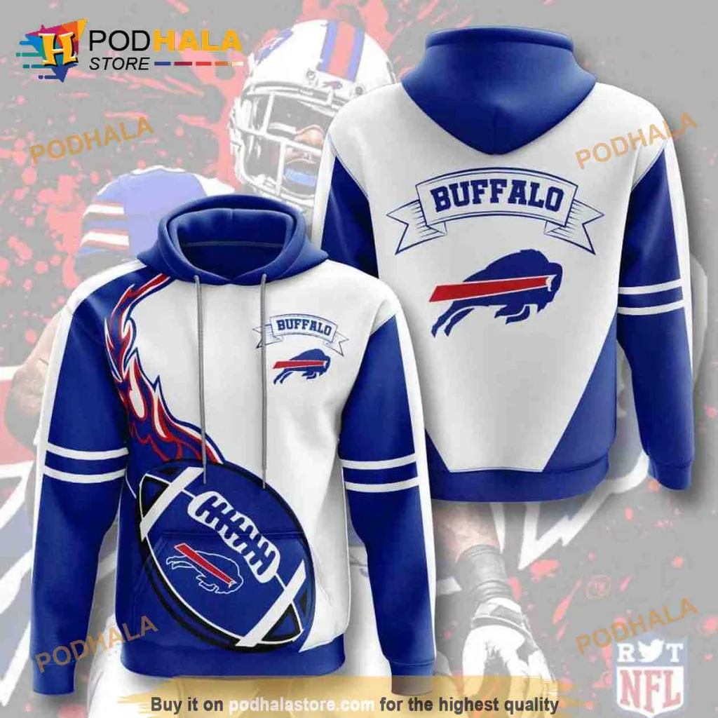 Dynamic Buffalo Bills 3d Hoodie With Bold Team Logo And Flames Design