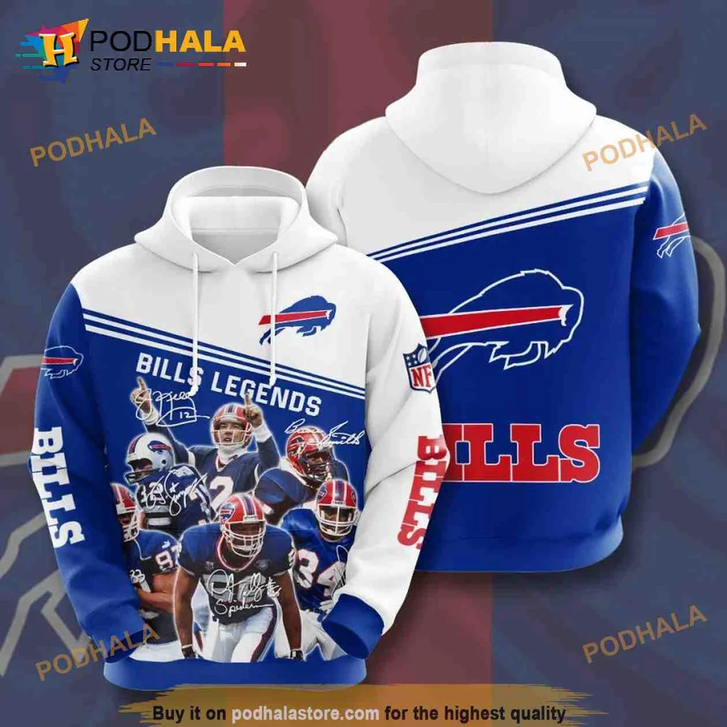 Dynamic Buffalo Bills Legends 3d Hoodie Featuring Player Signatures