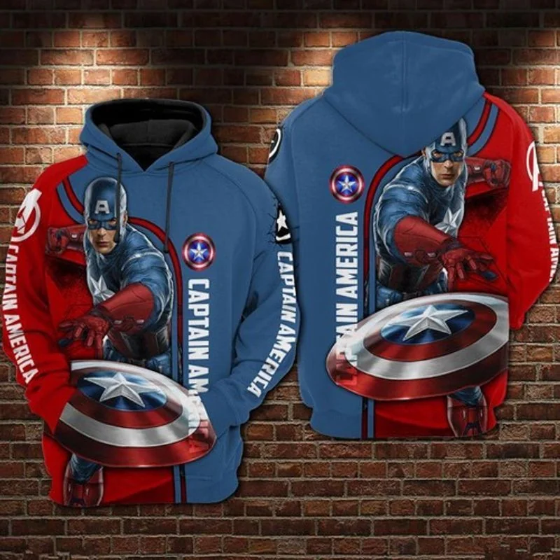 Dynamic Captain America 3d Hoodie With Iconic Shield Graphic