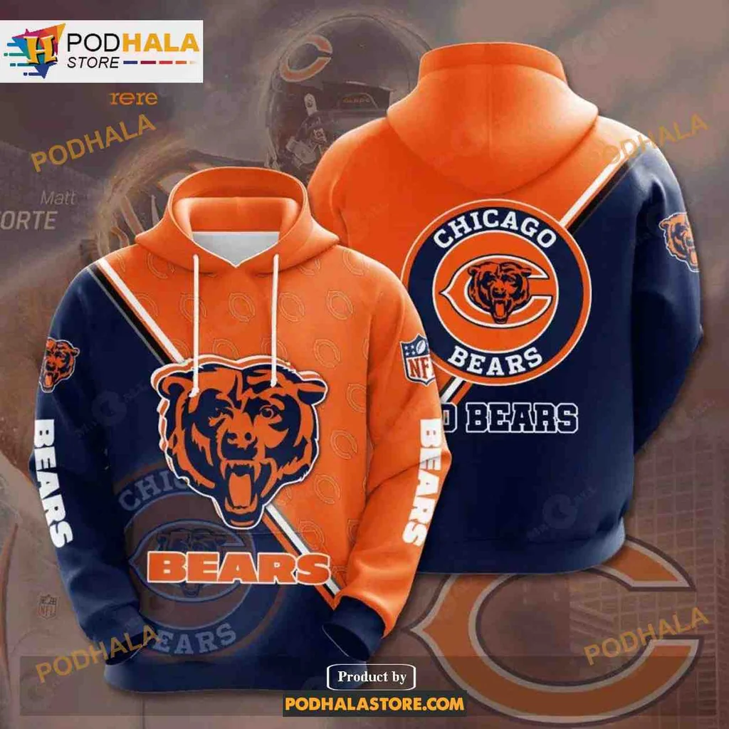 Dynamic Chicago Bears 3d Hoodie Featuring Fierce Bear Logo And Team Colors