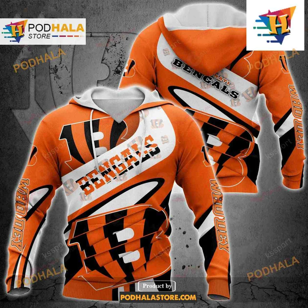 Dynamic Cincinnati Bengals 3d Hoodie With Bold Logo And Player Number