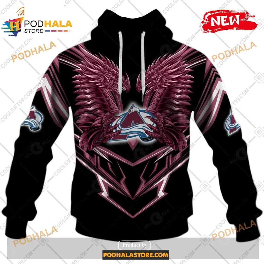 Dynamic Colorado Avalanche Dragon 3d Hoodie Featuring Bold Maroon And Blue Design