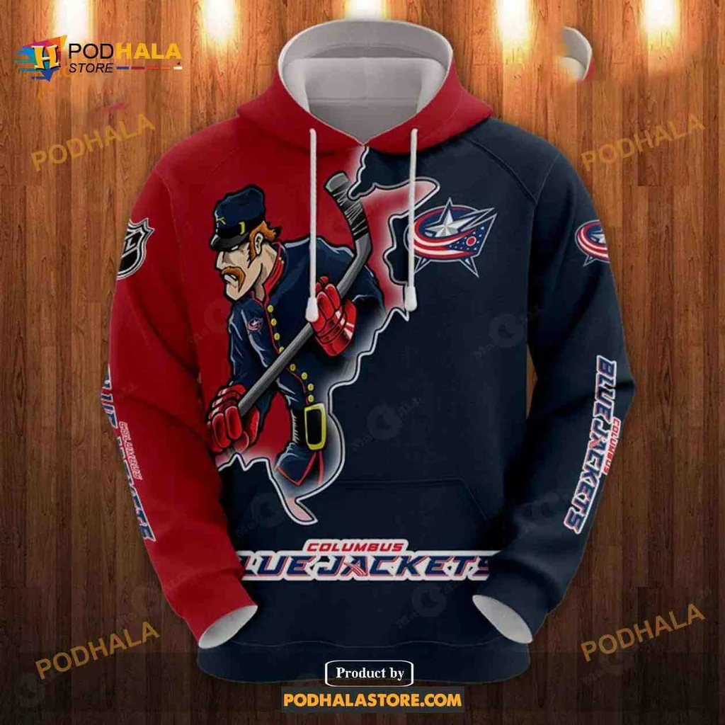 Dynamic Columbus Blue Jackets 3d Hoodie Featuring Vintage Hockey Character