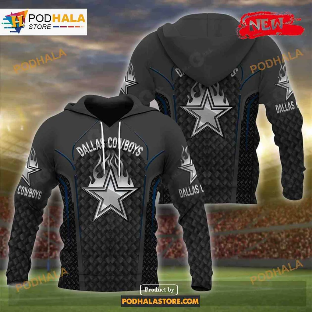 Dynamic Dallas Cowboys 3d Hoodie With Bold Star Logo And Flame Design